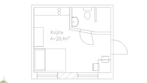 Un plan d’étage d’une pièce intitulée « Kjitte », d’une superficie de 20,4 mètres carrés.
