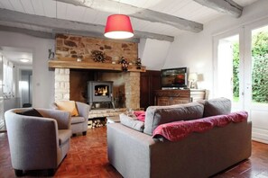 Fernseher, Kamin, Bücher