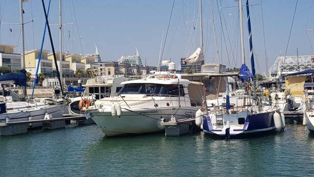 Un puerto deportivo con varias embarcaciones amarradas.