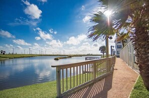 Stroll along the serene riverside walkway, surrounded by lush greenery and a tranquil river.