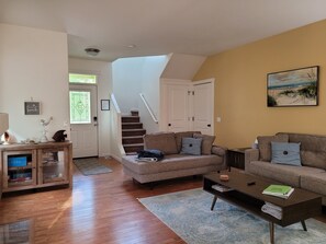 Smart TV, chimenea y libros 