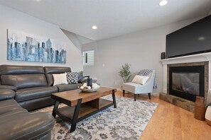 Smart TV, fireplace, foosball, table tennis