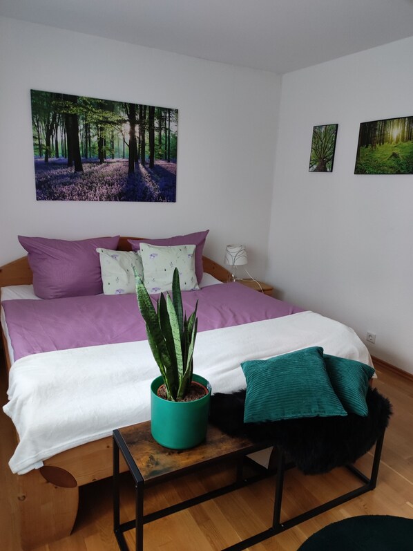 1 chambre, bureau, fer et planche à repasser, lit parapluie