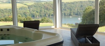 Beautiful spacious, split-level house near Fowey, heated swimming pool, hot tub