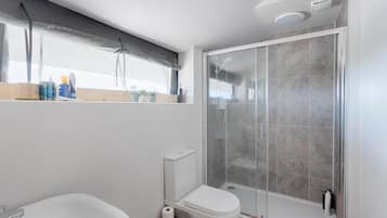 Dusche, Haartrockner, Handtücher, Seife