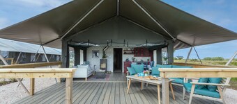 Wild Atlantic Way Connemara luxury safari-tent glamping with outdoor hot bath.