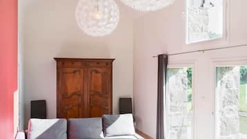 Télévision, cheminée, lecteur de DVD