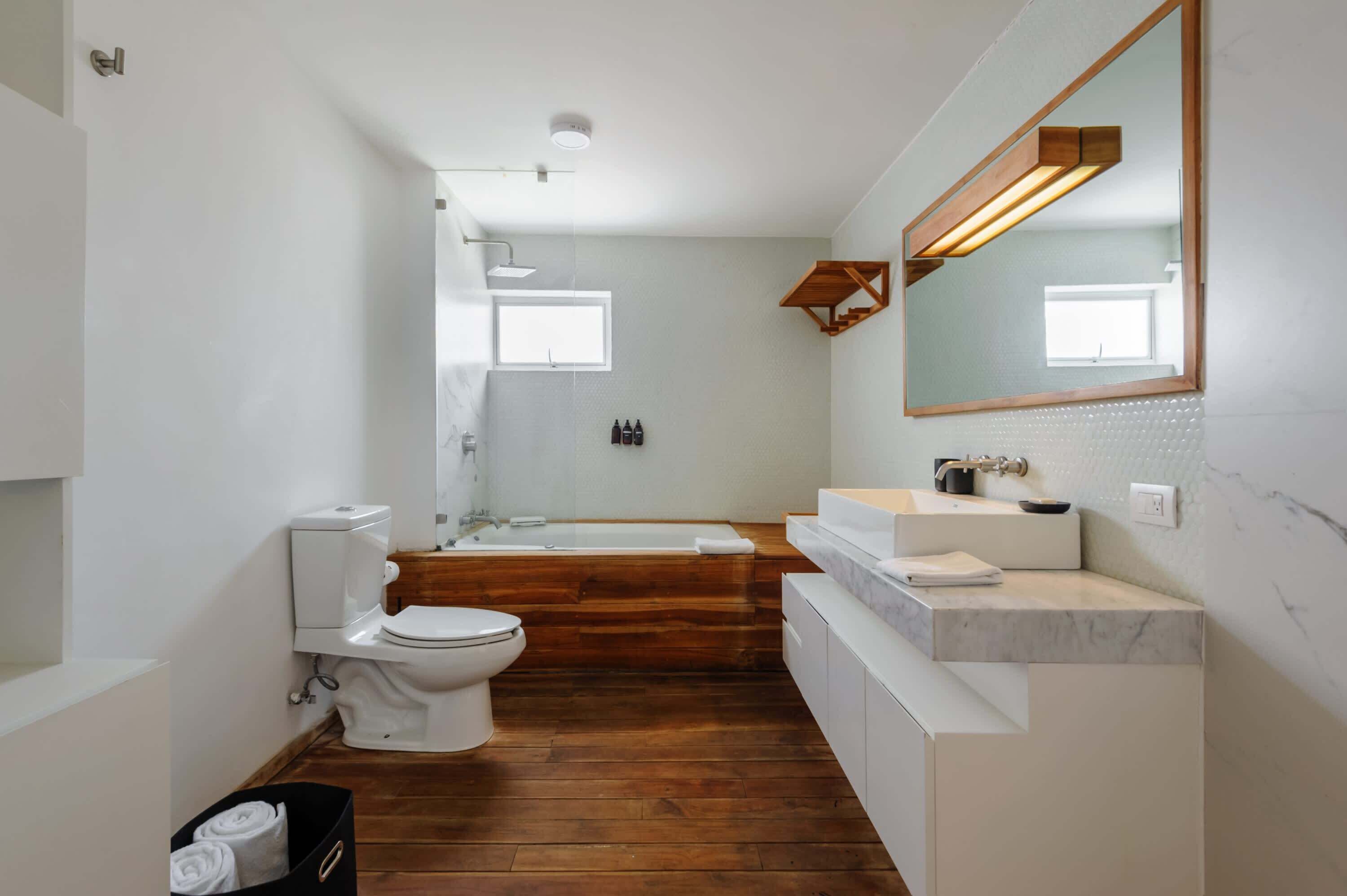 Bathtub, hair dryer, towels