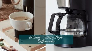 Een Keurig filterkoffiezetapparaat met een kop koffie.