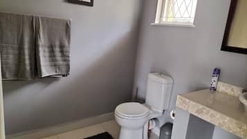 Shower, towels, soap, shampoo