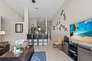 Smart TV, video games, DVD player, foosball