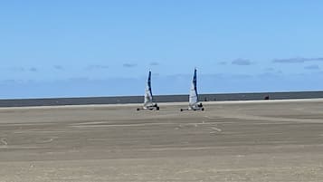 Ligstoelen aan het strand