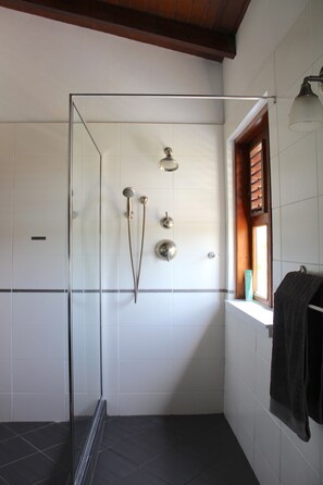 Shower, hair dryer, towels - Villa Grandi Bista (Curaçao)
