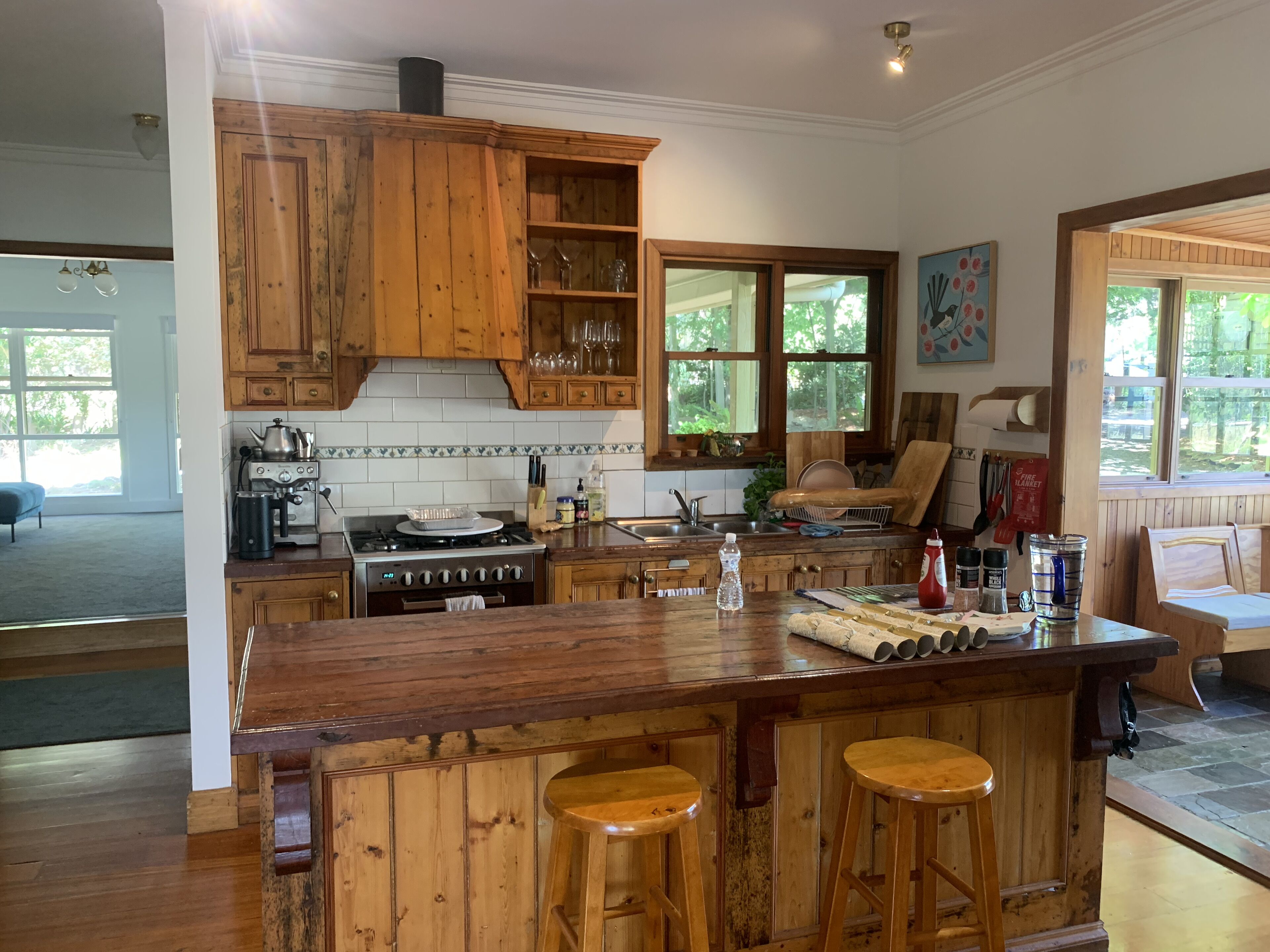Charming country kitchen with oven and gas stovetop.  Note no dishwasher.