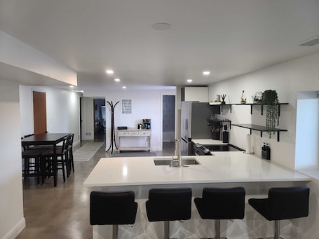 Fridge, microwave, oven, stovetop. Bright Charm Basement in Arvada | Hilltop Hideout