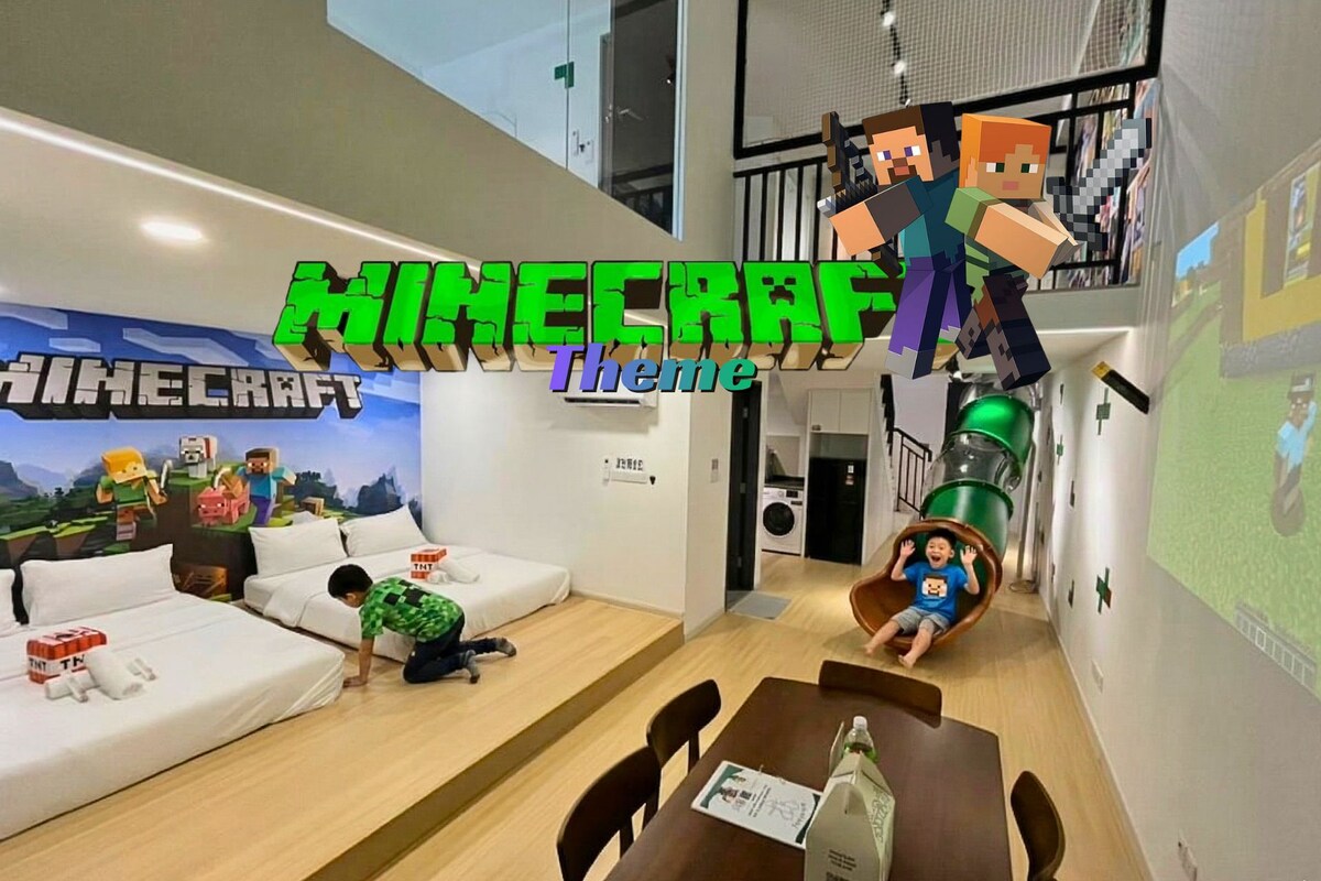Minecraft Family Homestay Near Legoland w Slide | Living area | 90-inch Smart TV with digital channels, TV, Netflix