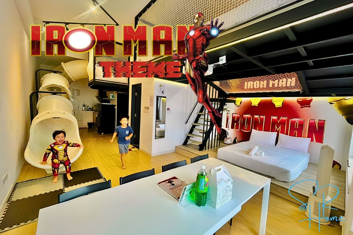 Iron Man Family Homestay Near Legoland w Slide | Living area | 90-inch Smart TV with digital channels, TV, Netflix