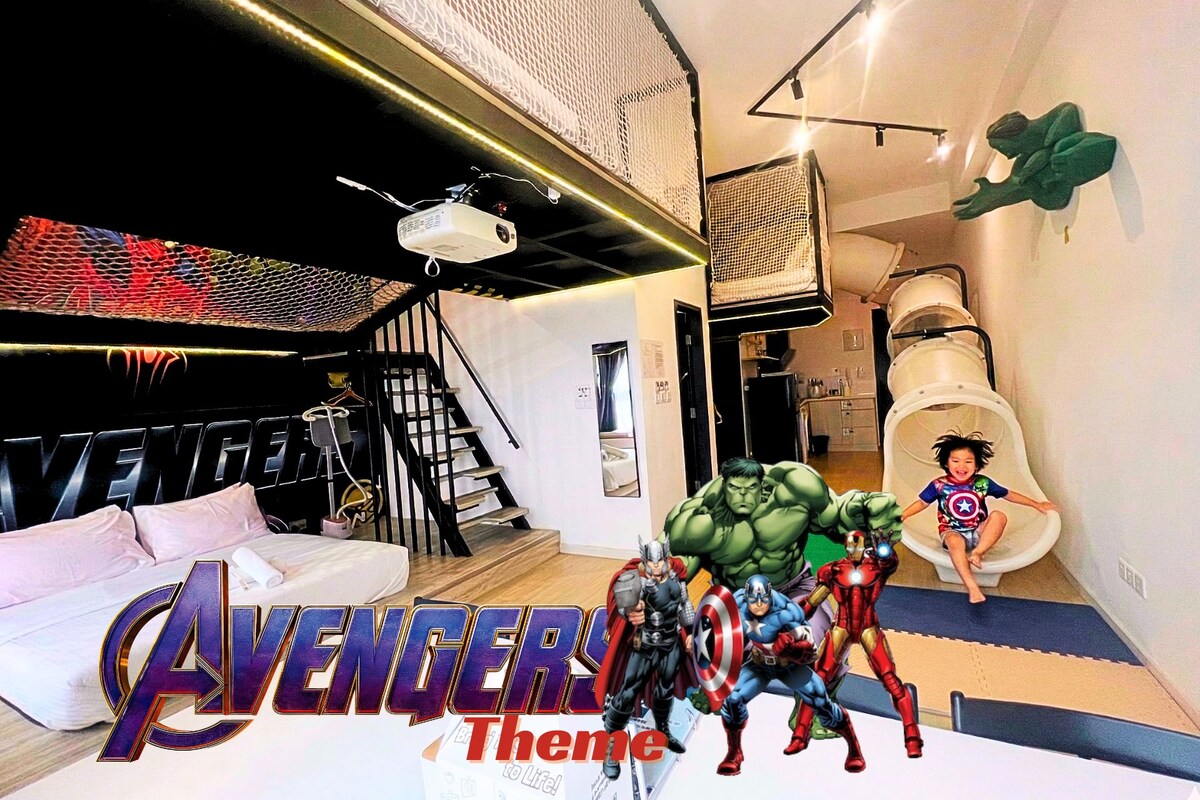 Avengers Family Homestay Near Legoland w Slide | Desk, laptop workspace, blackout drapes, WiFi (free)