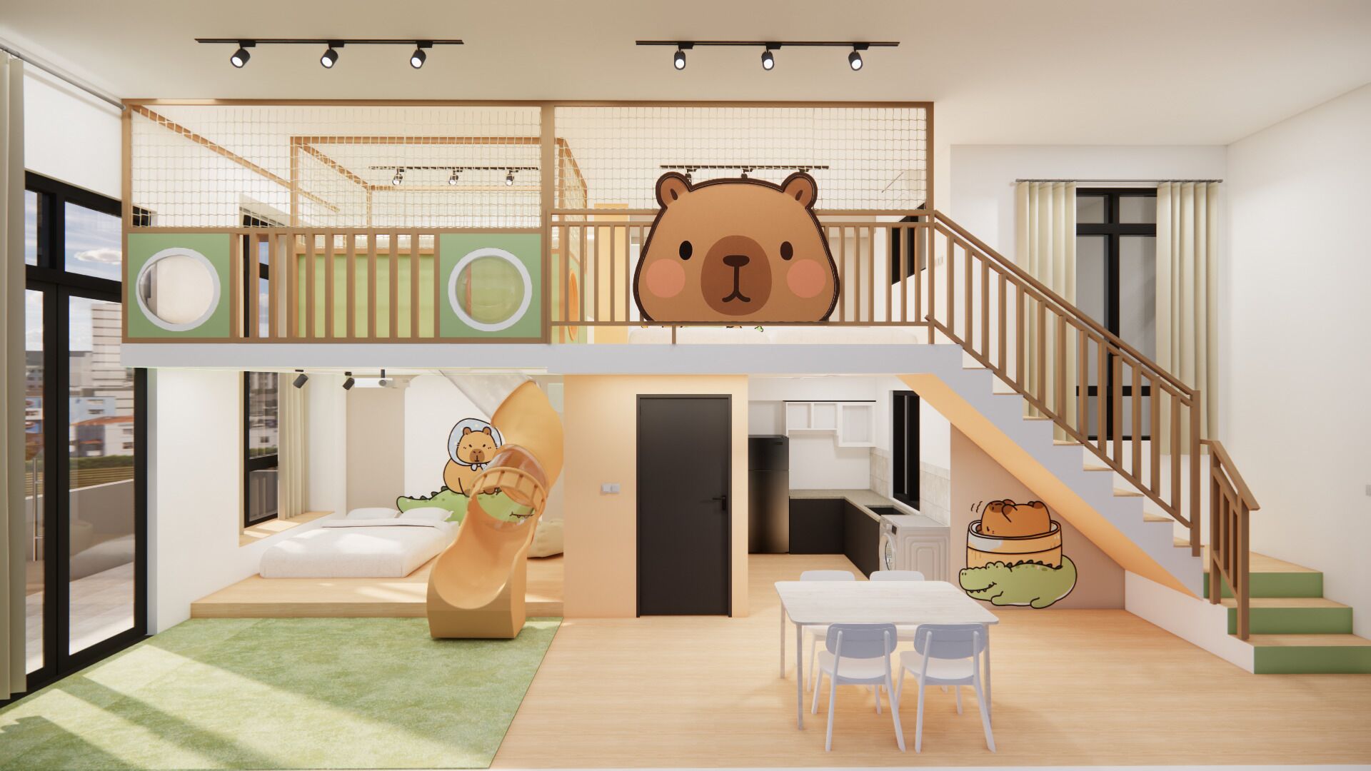 Capybara Themed Loft Near Legoland | Individually decorated, individually furnished, desk, laptop workspace