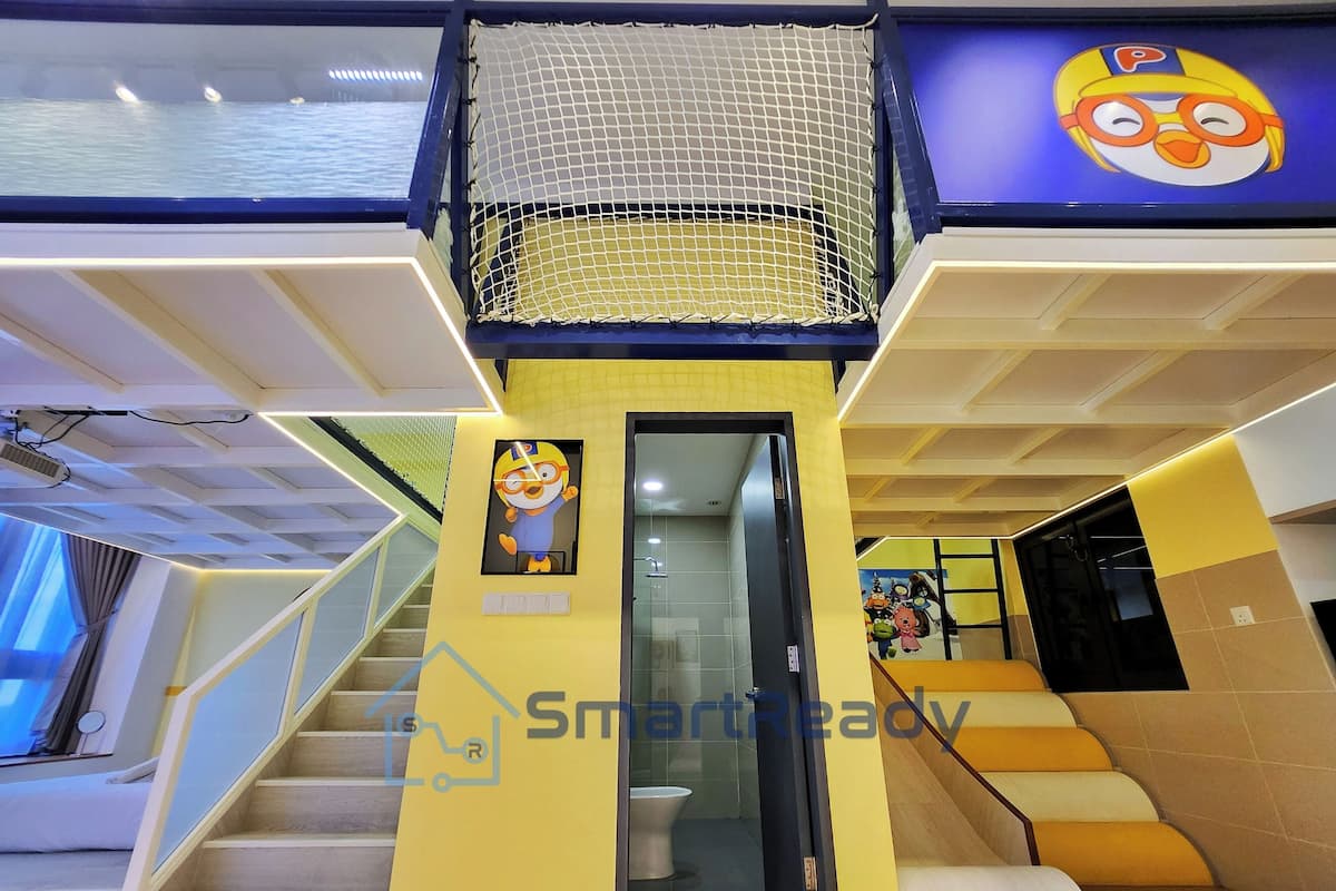 Pororo Theme Loft Apartment | Living area | 90-inch Smart TV with digital channels, TV, Netflix