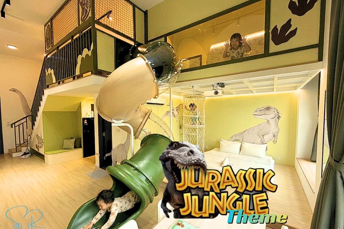 Jurassic Jungle Family Homestay Near Legoland w Slide | Living area | 90-inch Smart TV with digital channels, TV, Netflix