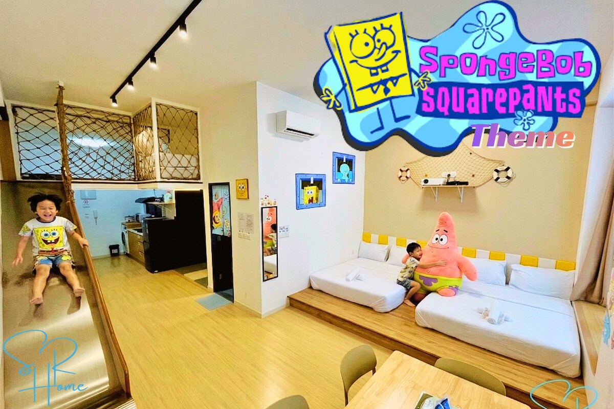 Spongebob Family Homestay Near Legoland w Slide | Living area | 90-inch Smart TV with digital channels, TV, Netflix