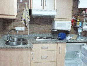 Fridge, microwave, coffee/tea maker