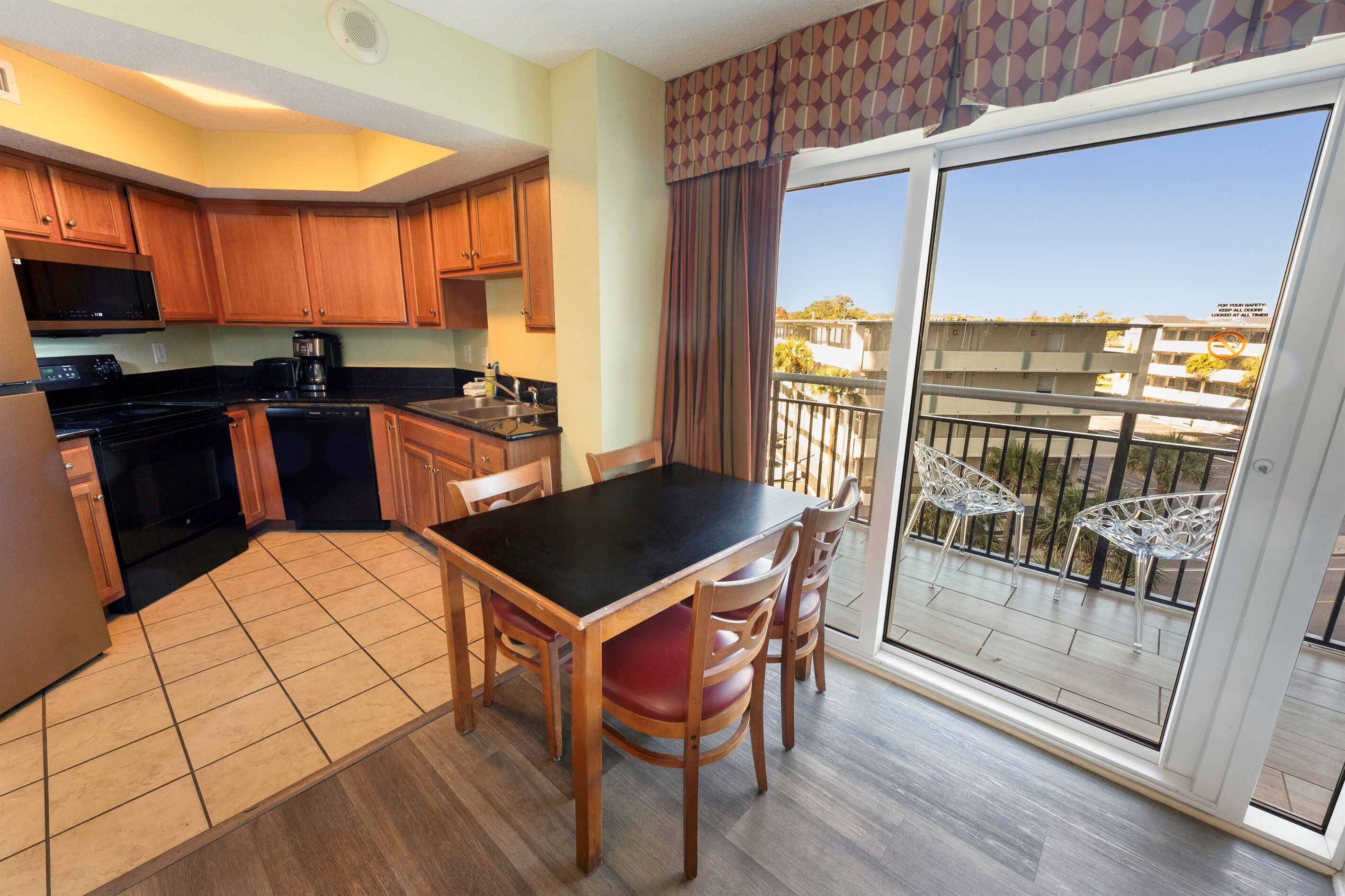 Fridge, microwave, dishwasher, coffee/tea maker