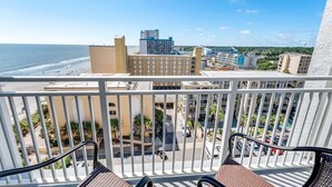A balcony with a view of the beach and cityscape. - Amazing Views on High Floor at Beautiful Sea Mist (Myrtle Beach)