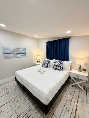 1 bedroom, desk, iron/ironing board, travel cot