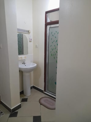 A bathroom with a white sink, a mirror, and a toilet.
