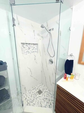Hair dryer, towels, toilet paper