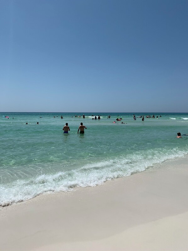 Enjoy swimming and sunbathing in the calm waters of this popular beach destination.