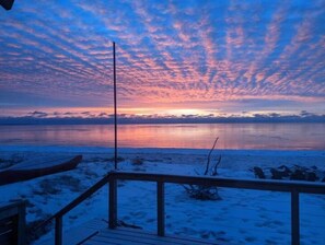 On the beach, sun-loungers, beach towels