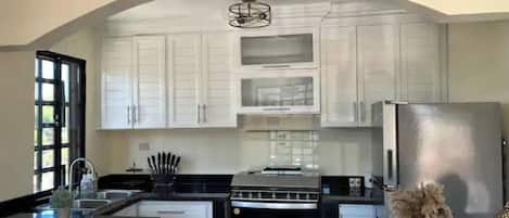 Fridge, oven, stovetop, coffee/tea maker