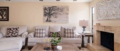 TV, fireplace
