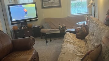 Smart TV, fireplace, video games, DVD player