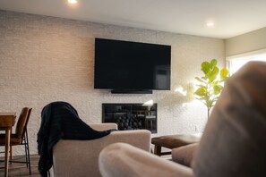 Smart TV, fireplace, video games, books