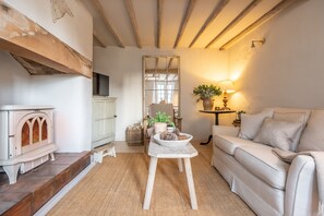 Flat-screen TV, fireplace