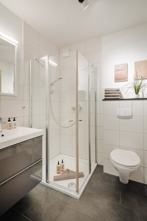 Dusche, Haartrockner, Handtücher