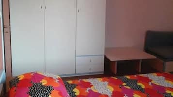 1 bedroom, desk, iron/ironing board, bed sheets