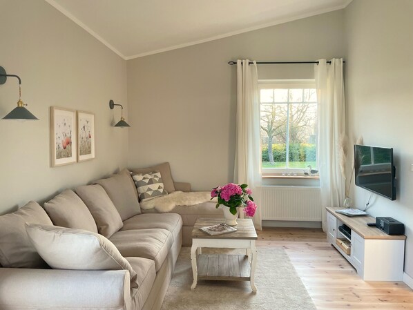 Smart TV, fireplace, DVD player