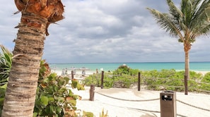 En la playa y camastros