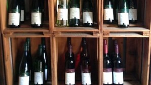 A wooden wine rack with multiple shelves holding various bottles of wine. - Apartment "Moselblick", A great view of the greenery and enjoy the evening sun (Minheim)