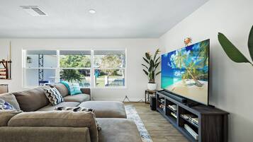 Smart TV, foosball, table tennis, books