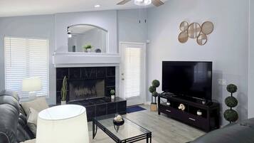 TV, fireplace, offices
