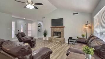 TV, fireplace, offices