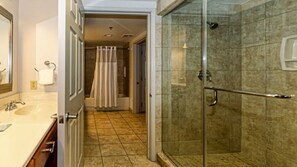 Hair dryer, towels, toilet paper