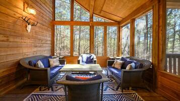 Smart TV, fireplace, foosball