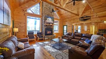 Smart TV, fireplace, foosball